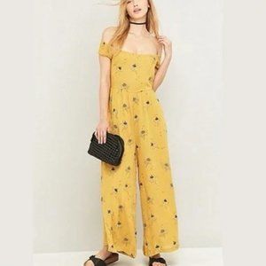 FREE PEOPLE YELLOW FLORAL WIDE LEG JUMPSUIT W/ POCKETS SIZE S